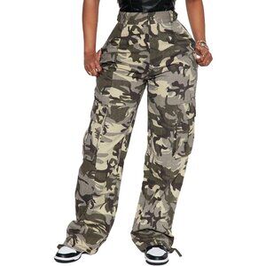 Women’s Camouflage Cargo Pants Cotton Y2K High Waist Relaxed Fit